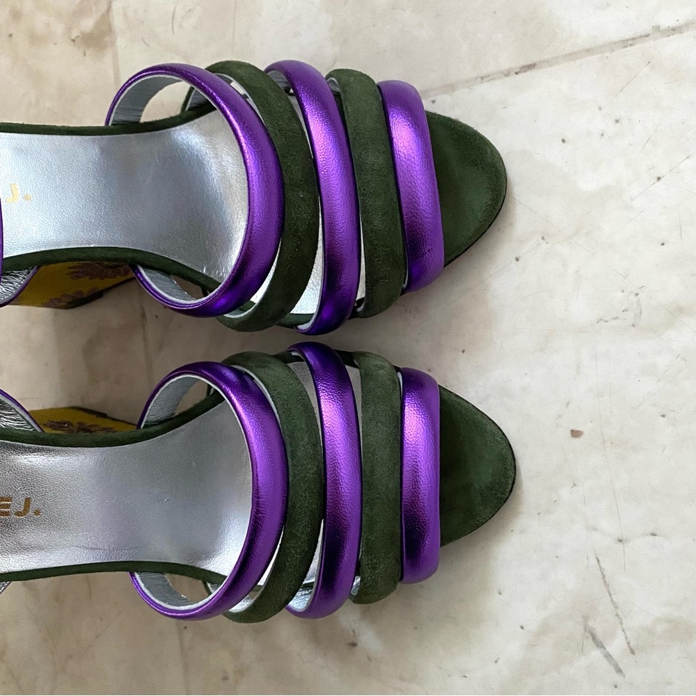 $940 LA DoubleJ Made in Italy Suede Leather Floral Ankle Strap Wedge Sandals 6 - Picture 8 of 13